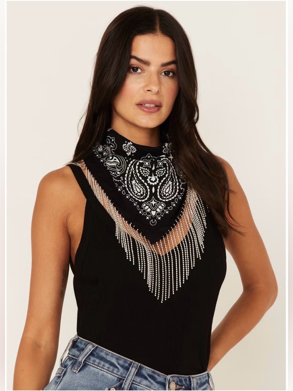 Idyllwind Delray Black Bandana Necklace Silver Chain Fringe Western Cowgirl NWT